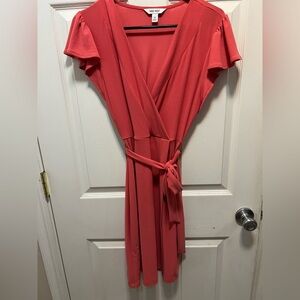 Nine West Womens tie waist wrap Dress - Coral - XS